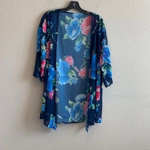 Women’s lightweight sheer floral open cardigan blue with floral design